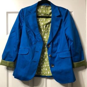 Boden blazer, cobalt with pop of green